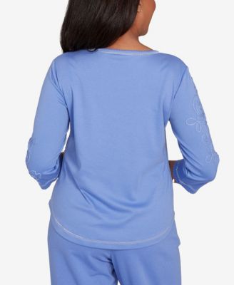 Petite Casual Vibe Asymmetrical Floral Embroidered Detail Top