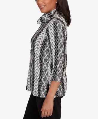 Petite Jet Setter Cable Jacquard Knit Top with Necklace