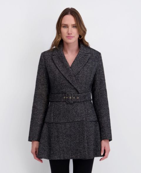 Женские куртки Kensie Women's Belted Herringbone Tweed Skirted Wool Jacket