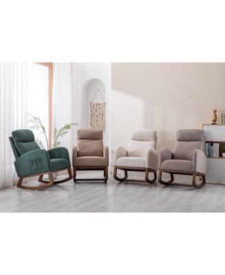 Rocking Chair, Modern Glider Recliner with Wood Legs, Side Pocket & High Back for Living Room or Bedroom