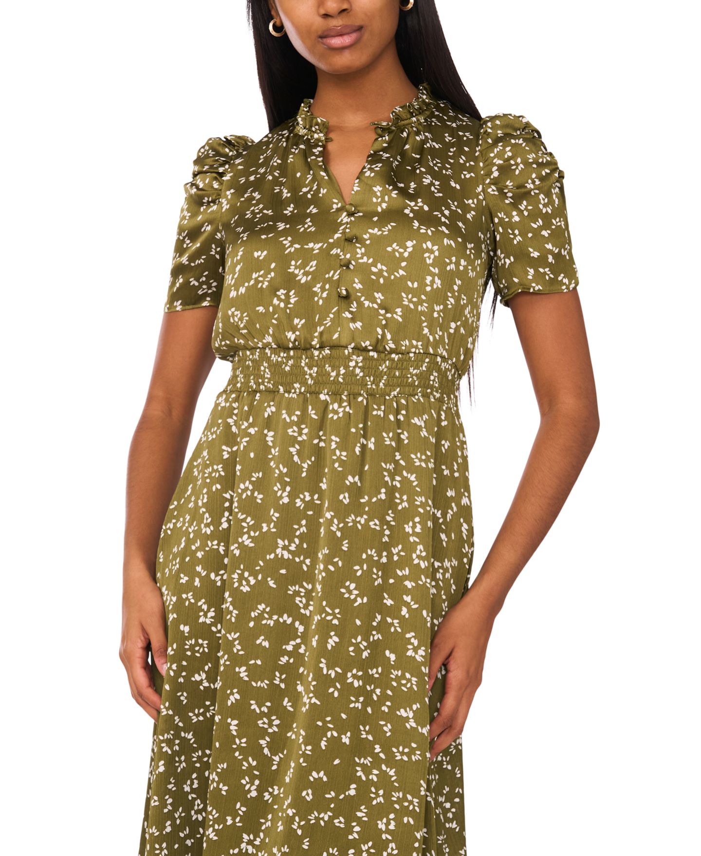 Женское платье MSK Petite Puff-Sleeve Chiffon Midi, цвет: Оливковый мох — фото 3