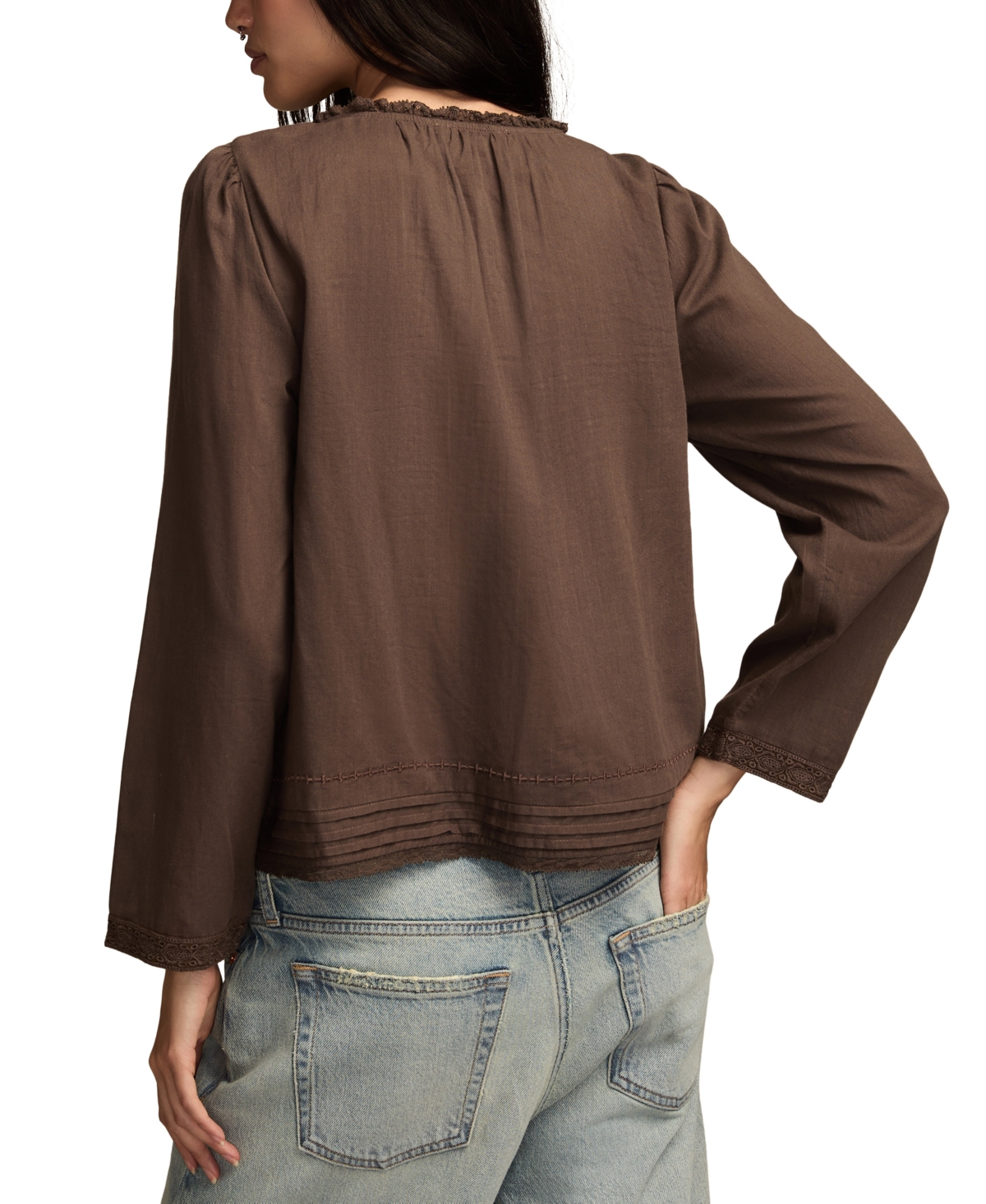 Lucky Brand Women's Long Sleeve Lace Swing Top