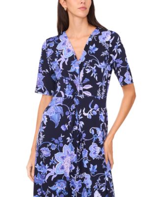 Women's V Neck Twist Front Midi Dress