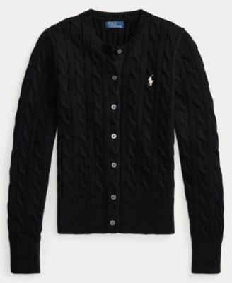 Women's Cable-Knit Cotton Crewneck Cardigan Sweater