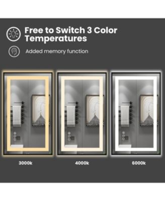  LED Bathroom Mirror, 57" x 36" LED Bathroom Mirror with Black Frame, Front Light and Backlit, Stepless Dimmable, Anti-Fog, Shatter-Proof, Memory, 3 Colors, Double LED Vanity Mirror