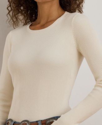 Women's Rib-Knit Cotton-Blend Crewneck Sweater