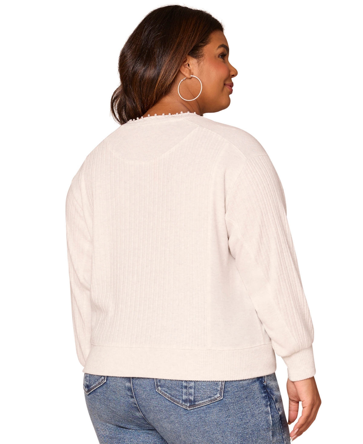 Democracy Plus Size Long Sleeve Crewneck Mixed Media Top In Multi