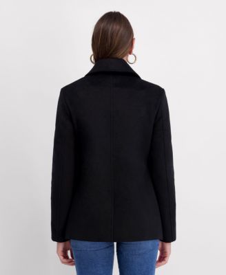 Women's Double Breasted Patch Pocket Wool Jacket with Fringe