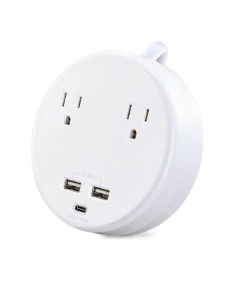 P205UC 2-Outlet Round Surge Protector with 2x USB-A and 1x USB-C Port, White