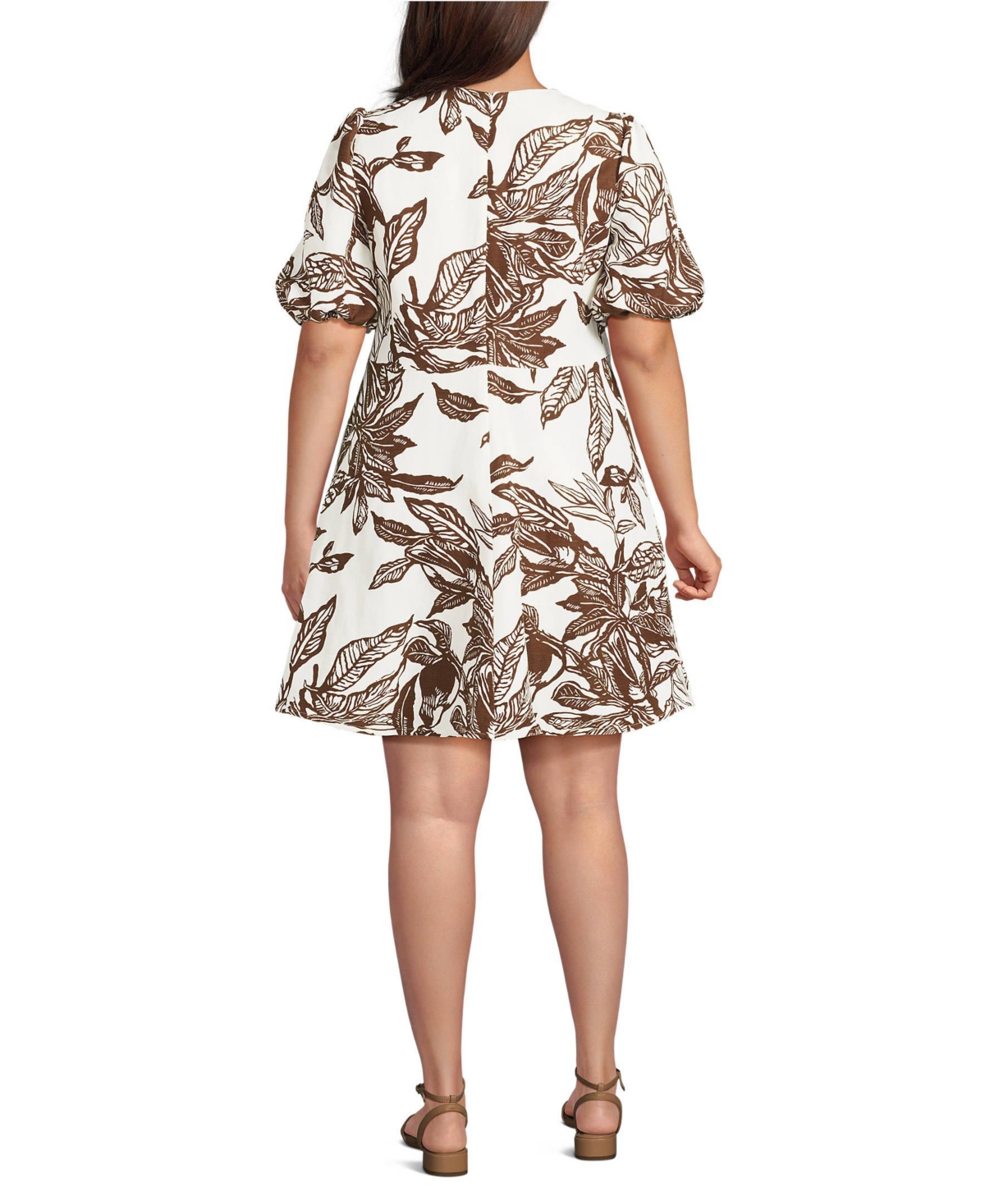 Lands' End Women's Linen Above the Knee Puff Sleeve Dress