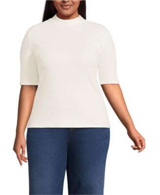 Plus Size Elbow Sleeve Pointelle Rib Mock Neck
