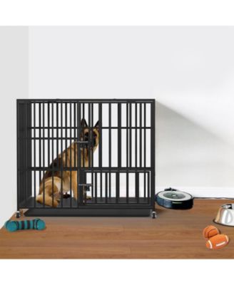 Chew-resistant Heavy Duty Metal Dog Cage Kennel Pet Crate with Wheels
