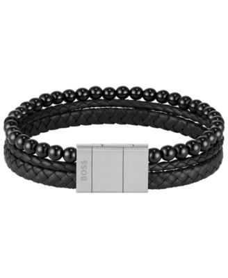Hugo Boss Sphere Mixed Ionic Plated Brown Leather Yellow Tiger Bracelet - Black 140$