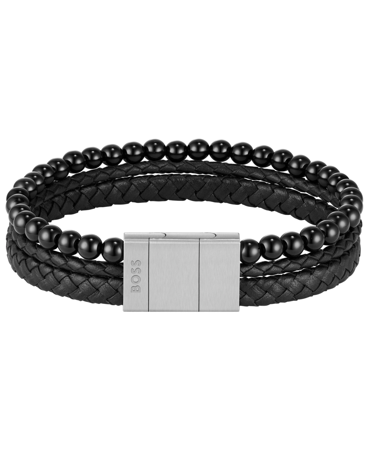 Hugo Boss Sphere Mixed Ionic Plated Brown Leather Yellow Tiger Bracelet In Black