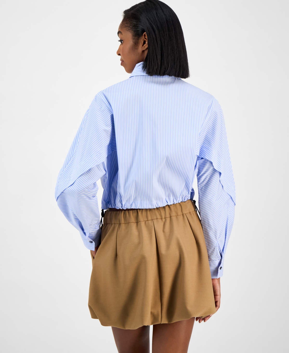 Bar Iii Women's Collared Button-front Cropped Shirt, Macy's Exclusive In Blue