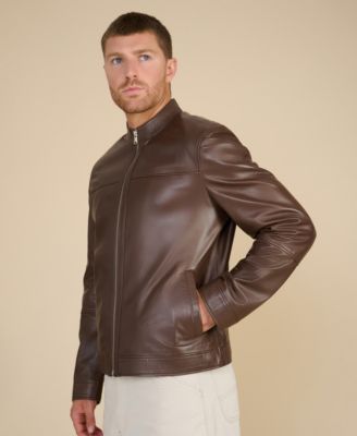 Men's Leather Racer Jacket, Created for Macy's