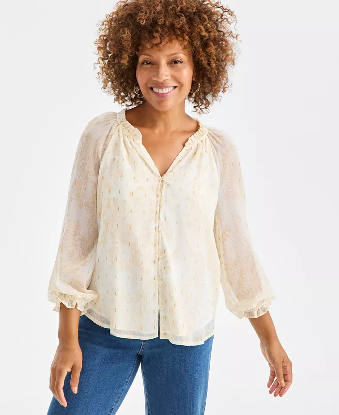 Women's Floral Ruffled Split-Neck Top - thumbnail 6