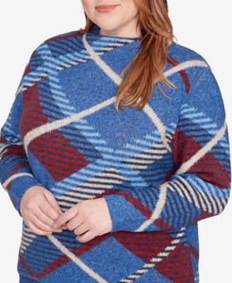 Plus Size Sunset Canyon Exploded Plaid Mock Neck Sweater