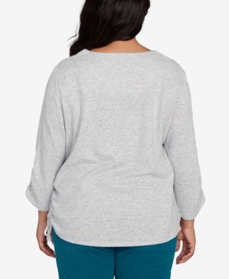 Plus Size Lake Champlain Embroidered Flowers Top with Side Tie Ruching