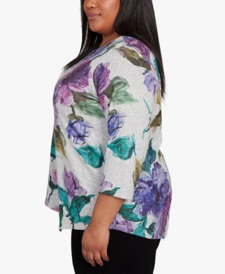 Plus Size Lake Champlain Asymmetrical Watercolor Flower Top