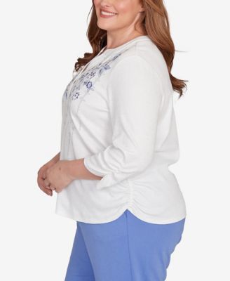 Plus Size Casual Vibe Geometric Floral Ruched Henley Top
