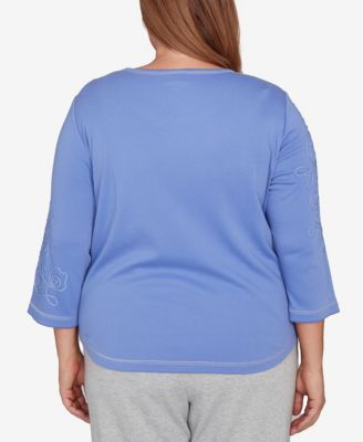 Plus Size Casual Vibe Asymmetrical Floral Embroidered Detail Top