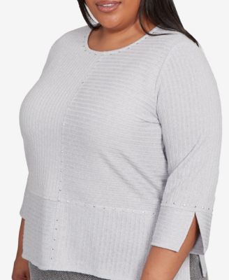 Plus Size Jet Setter Heat Set Embellished Solid Knit Top