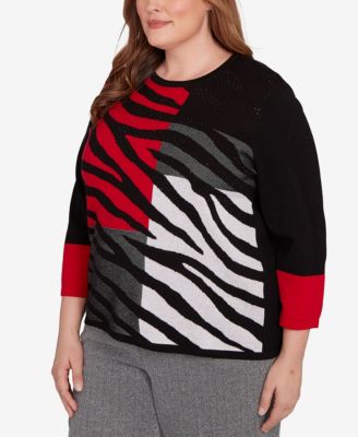 Plus Size Jet Setter Zebra Colorblock Long sleeve Sweater