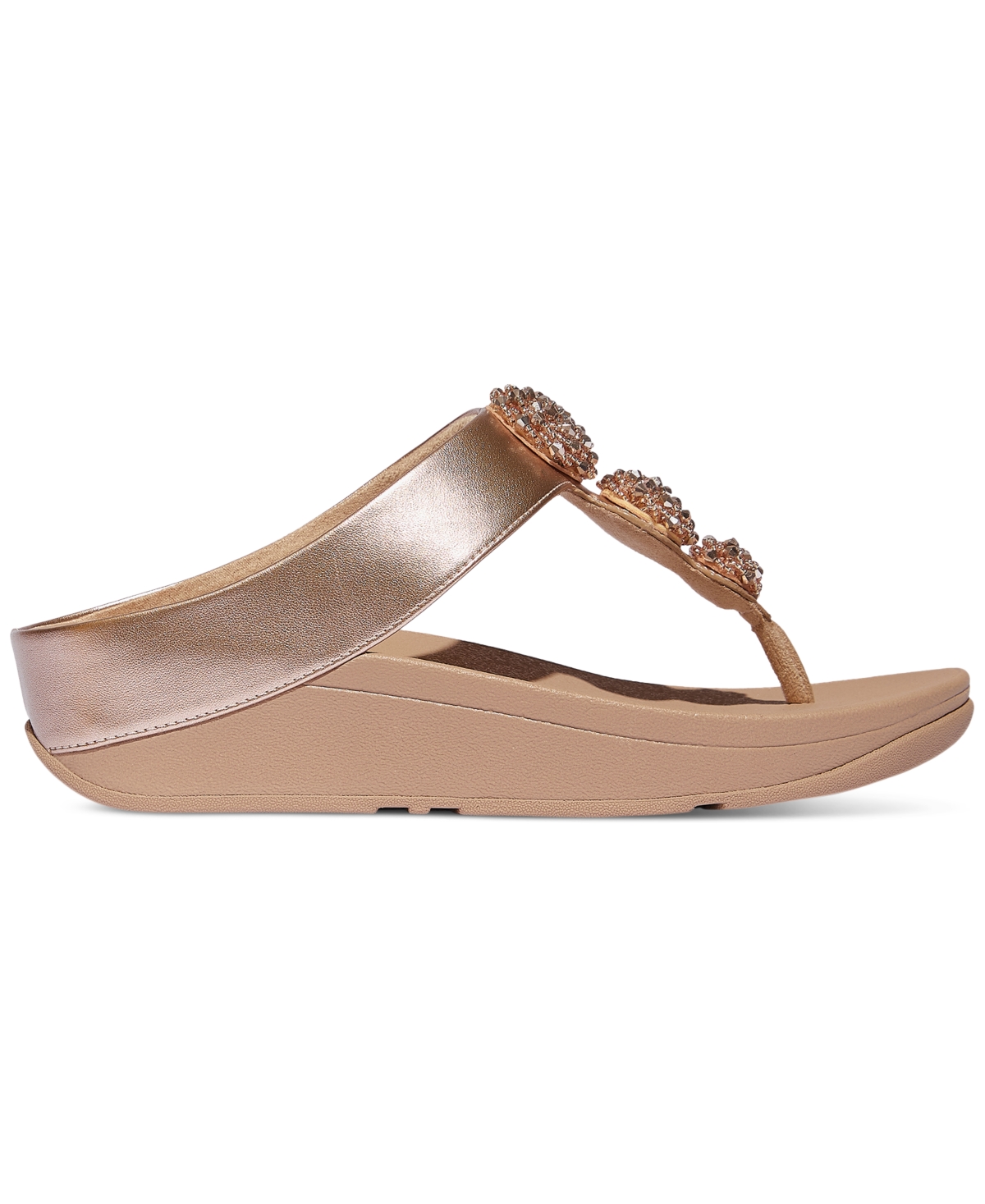 Fitflop Fino Beadie-button Metallic Toe-post Sandals In Brown
