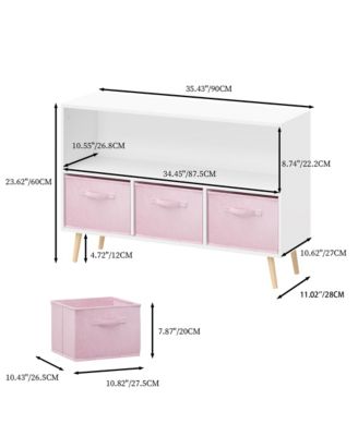 35 in. Wide White/Pink Kids Bookcase with Collapsible Fabric Drawers, Children's Book Display, Toy Storage Cabinet