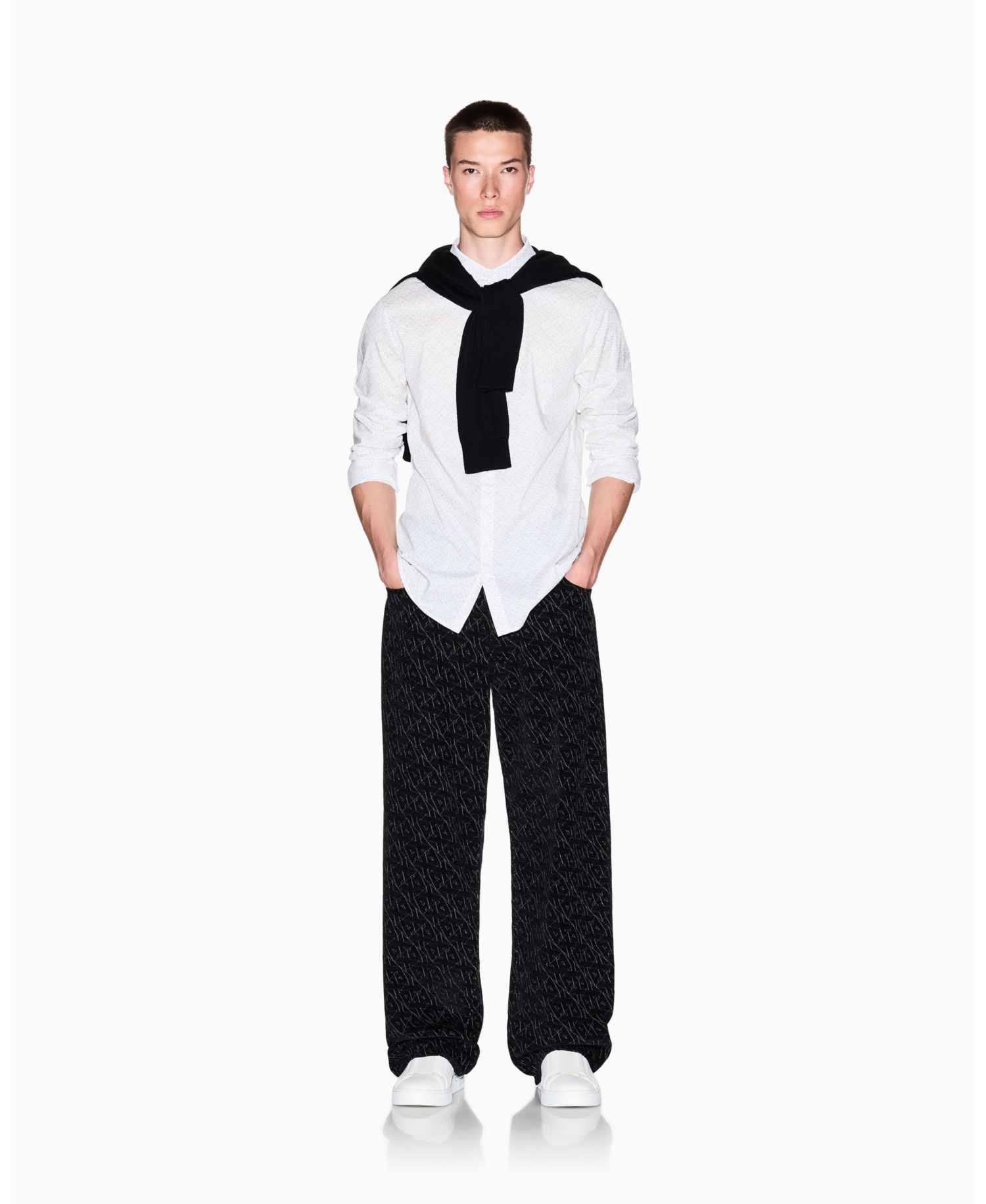 Men's Long Sleeve Poplin Allover Logo Woven Shirt