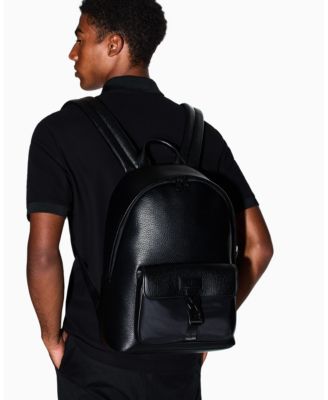 Men's Pebbled Faux-Leather Buckle Backpack