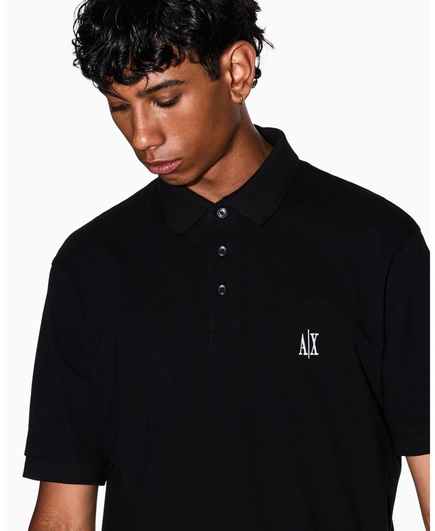 Мужское поло A|X Armani Exchange Icon Logo Pique Polo Shirt, цвет: Чёрный — фото 3