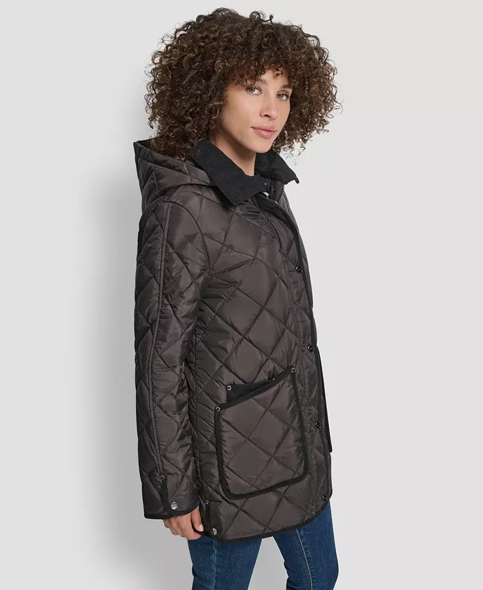 Women's Corduroy Collar Hooded Quilted Coat - thumbnail 8