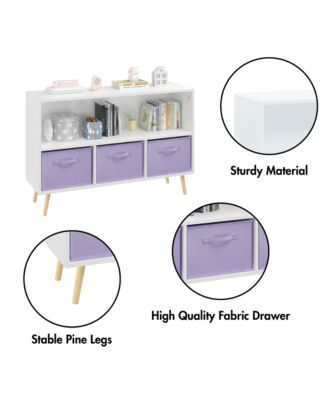 35 in. Wide White/Purple Kids Bookcase with Collapsible Fabric Drawers, Children's Book Display, Toy Storage Cabinet