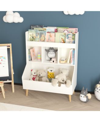 27.5 in. Wide White Kids Multifunctional Bookshelf and Toy Storage with Legs Toy Storage Organizer