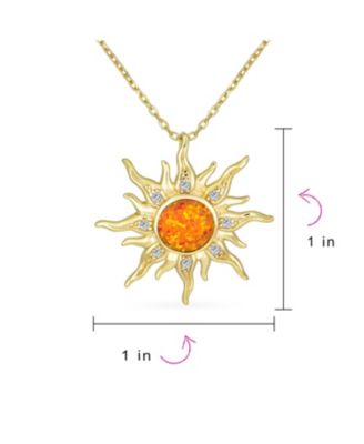 Irradiance CZ Accents Created Orange Fire Opal Flaming Sunshine Star Sunburst Necklace Pendant Yellow Gold Plated Sterling Silver