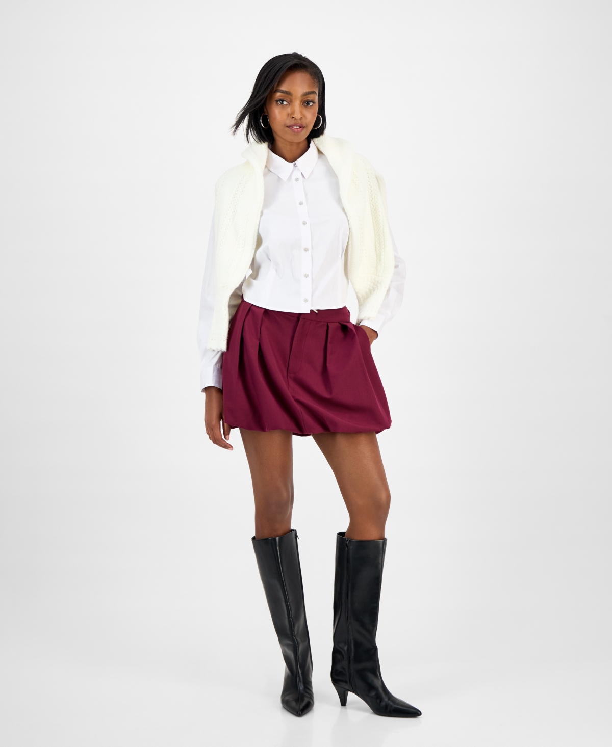 Bar Iii Women's Cropped Long-Sleeve Shirt, Macy's Exclusive