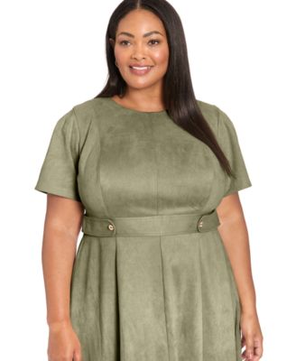 Plus Size Faux Suede Side Tab Midi Dress