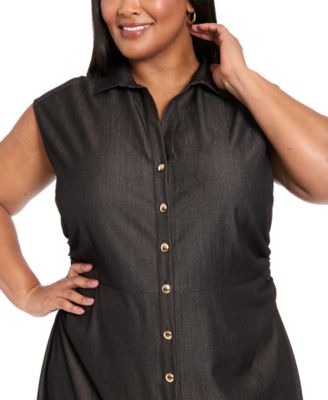 Plus Size Denim Short Sleeve Midi Dress