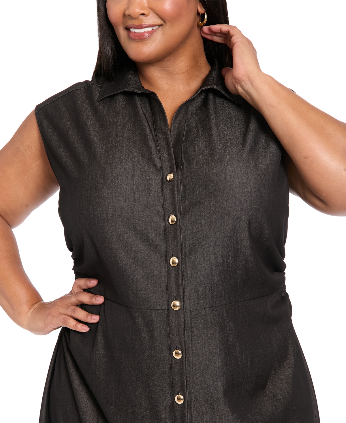 London Times Plus Denim Short Sleeve Midi Dress