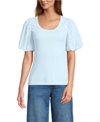 Women's Drapey Rib Puff Sleeve Scoop Neck Top