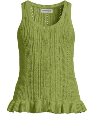Women's Cotton Boucle Ruffle Hem Sleeveless Sweater