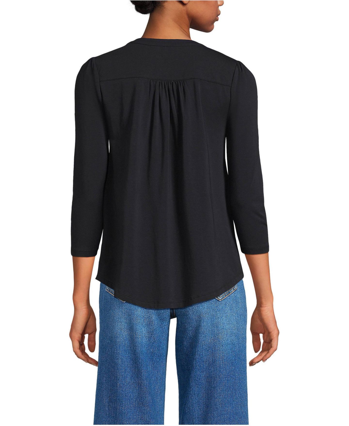 Женский топ Lands' End 3/4 Sleeve Lightweight Jersey Embellished Top, цвет: Чёрный — фото 2