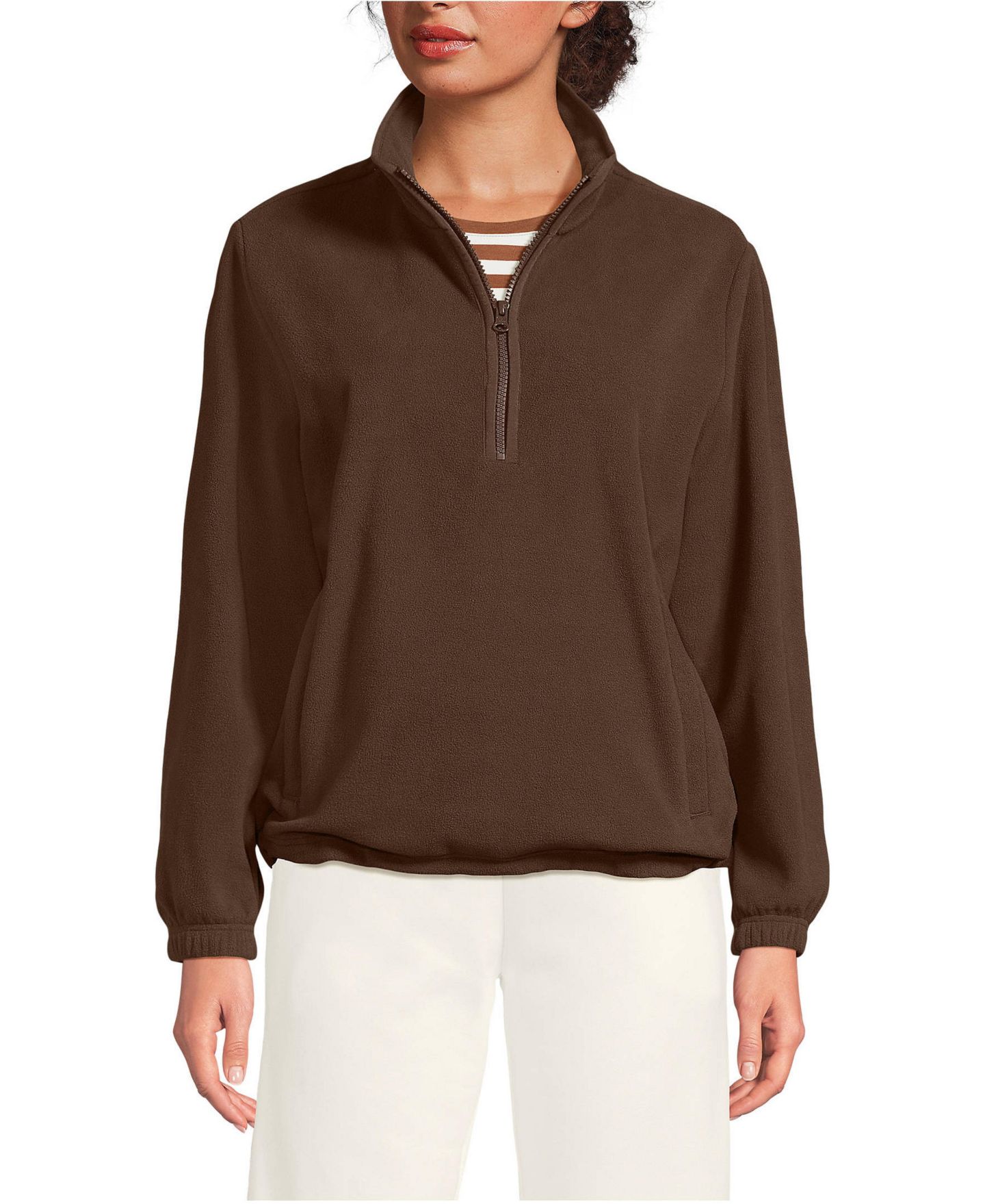 Женский свитер Lands' End Anyweather RainDefense Fleece Quarter Zip Pullover, цвет: Тёмный орех коричневый — фото 1