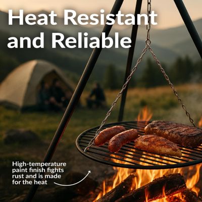 Outdoor Camping or Backyard Steel Tripod Fire Pit Cooking Grilling BBQ Grate - 22&amp;quot; - Black