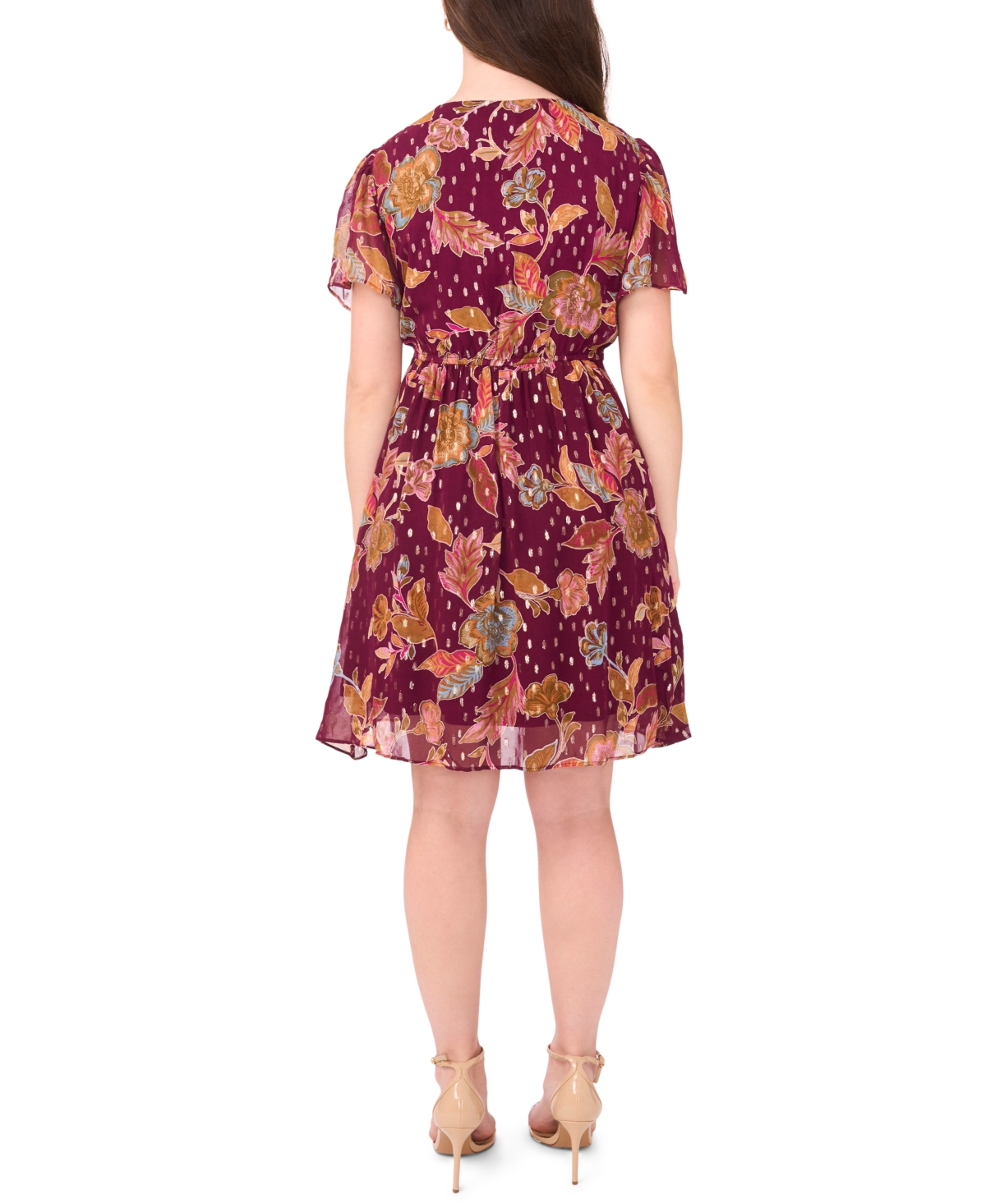 Msk Petite Short Sleeves Knee Length Dress In Multi