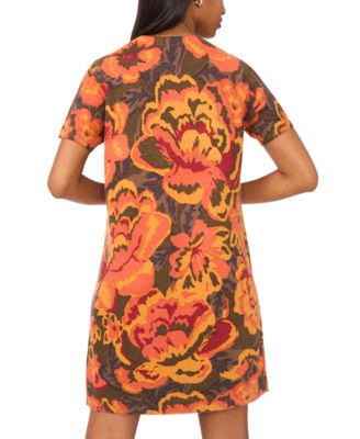 Petite Short Sleeves Printed Sweater Shift Dress