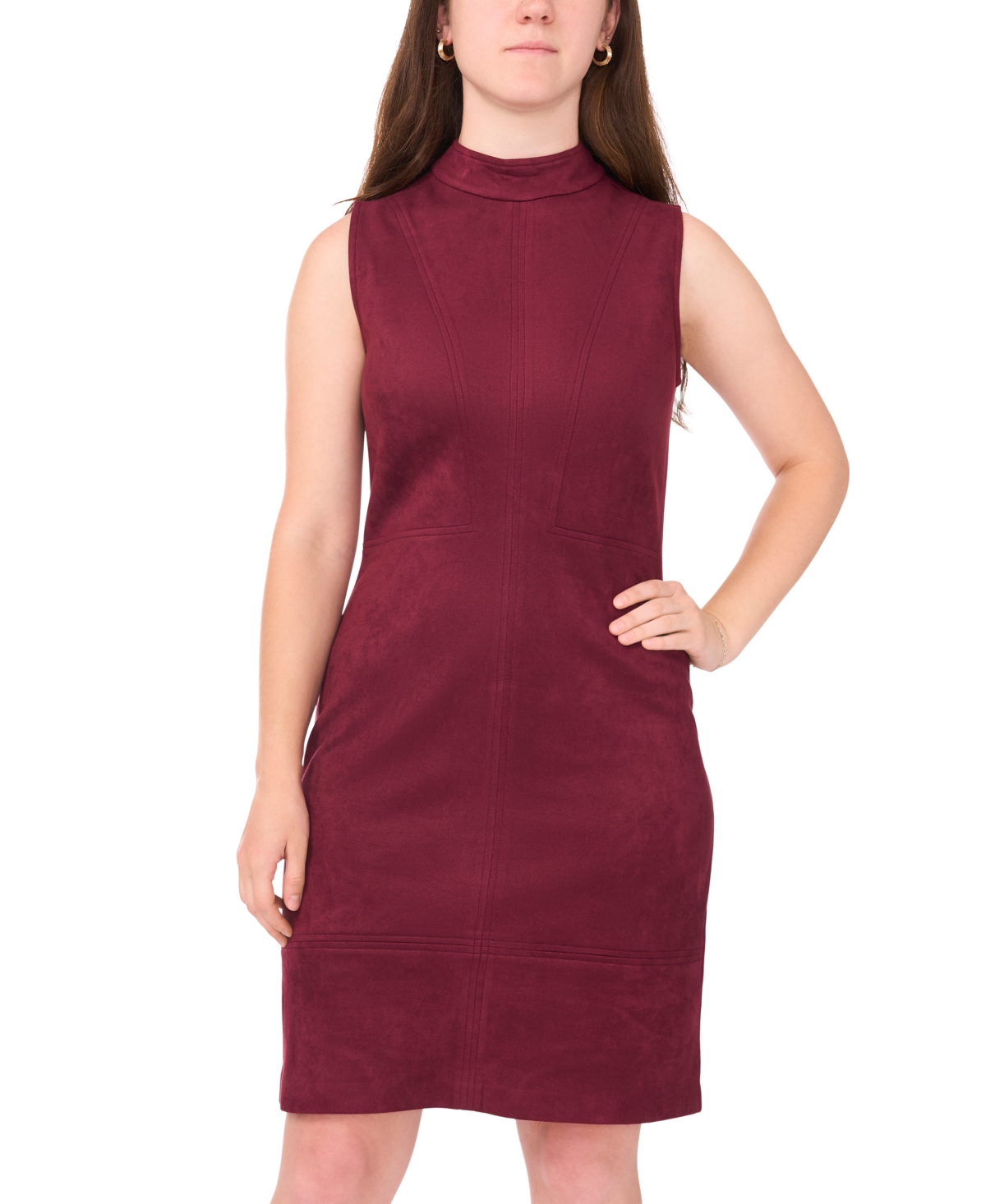 Msk Petite Suede Sleeveless Midi Dress In Burgundy