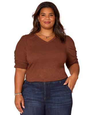 Plus Size Puff-Sleeve V-Neck Top
